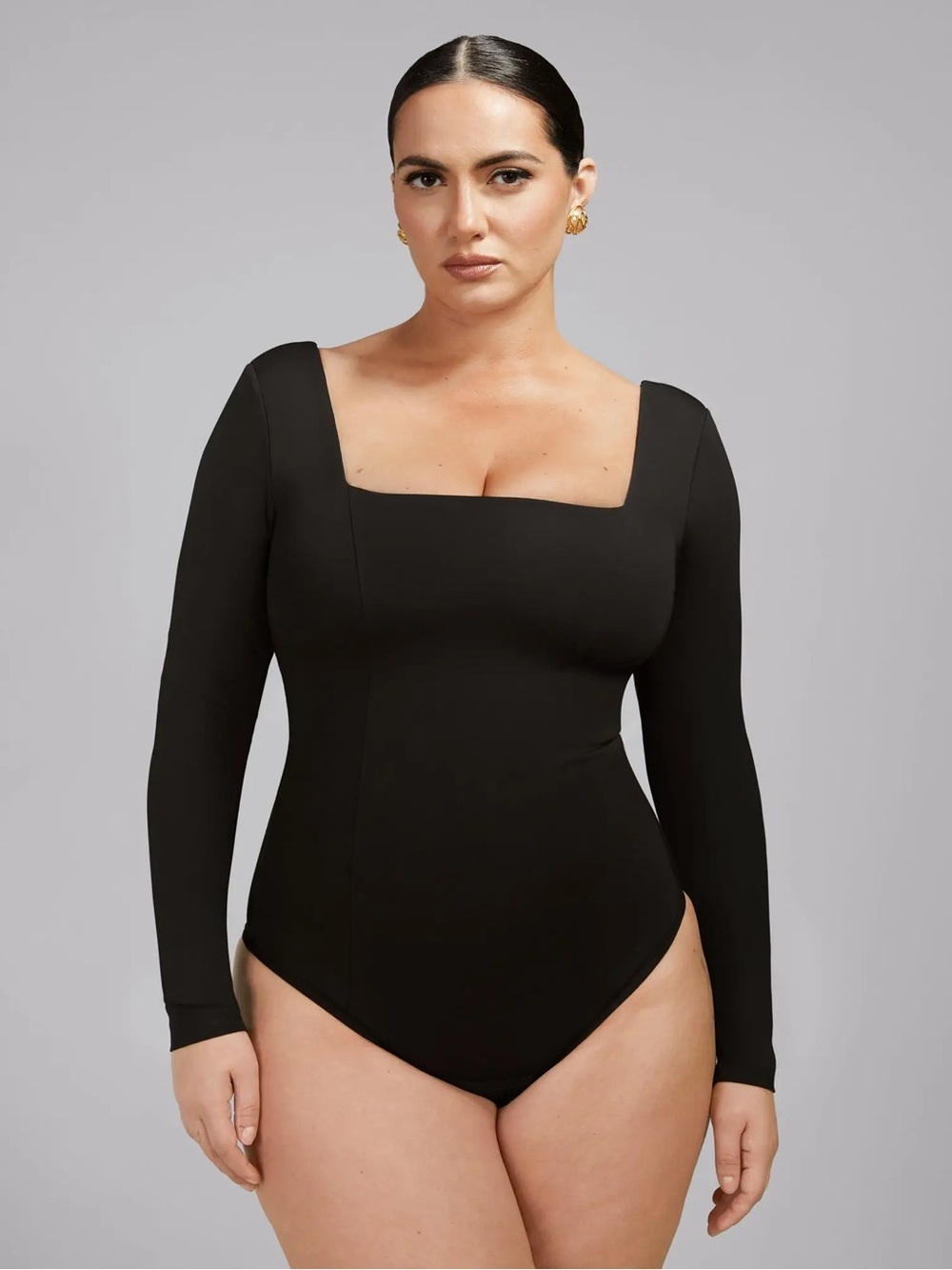 Long Sleeve Square Neck Bodysuit - Black